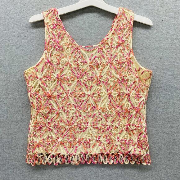 Vintage Y2k Sigrid Olsen Top Silk M Floral Hand Crochet Knit Lace Cottagecore - Picture 5 of 5